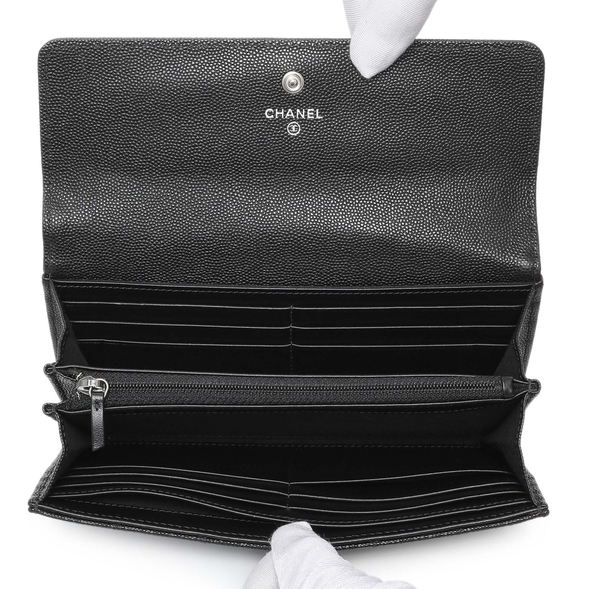 Chanel Black Quilted Caviar Large Boy Gusset Flap Wallet Accessories Chanel