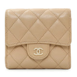 Chanel Beige Quilted Caviar Tri-Fold Wallet Accessories Chanel