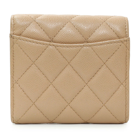Chanel Beige Quilted Caviar Tri-Fold Wallet Accessories Chanel