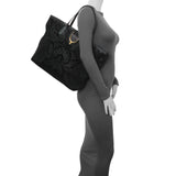 Gucci Black Nubuck Brocade Medium Soft Stirrup Tote