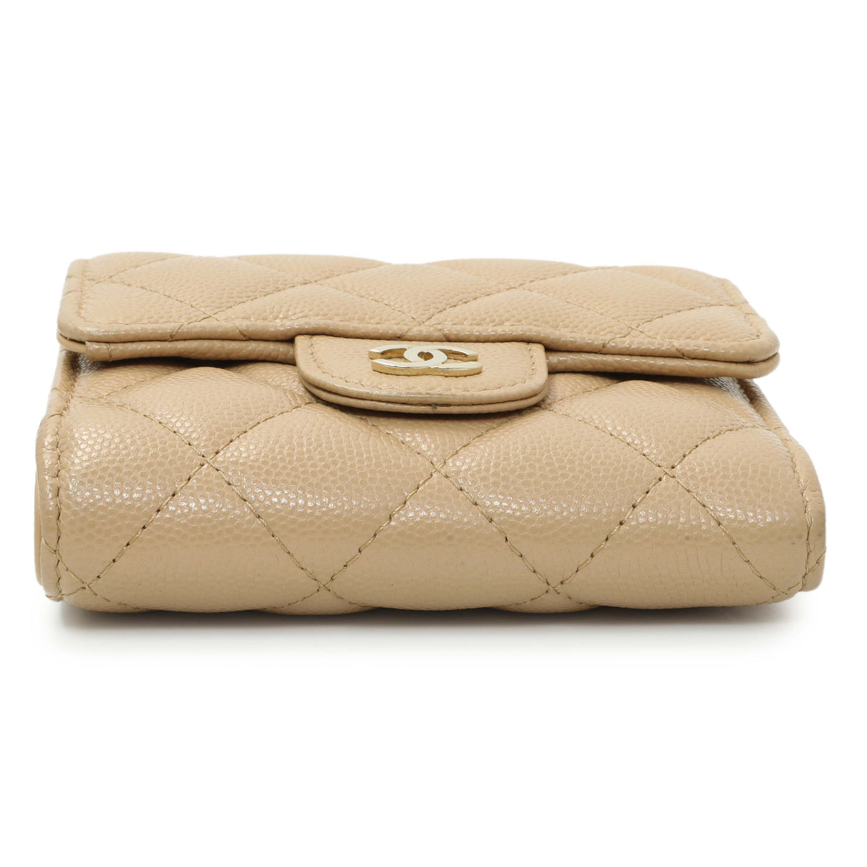 Chanel Beige Quilted Caviar Tri-Fold Wallet Accessories Chanel