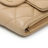 Chanel Beige Quilted Caviar Tri-Fold Wallet Accessories Chanel