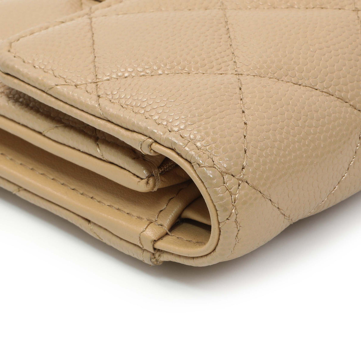 Chanel Beige Quilted Caviar Tri-Fold Wallet Accessories Chanel