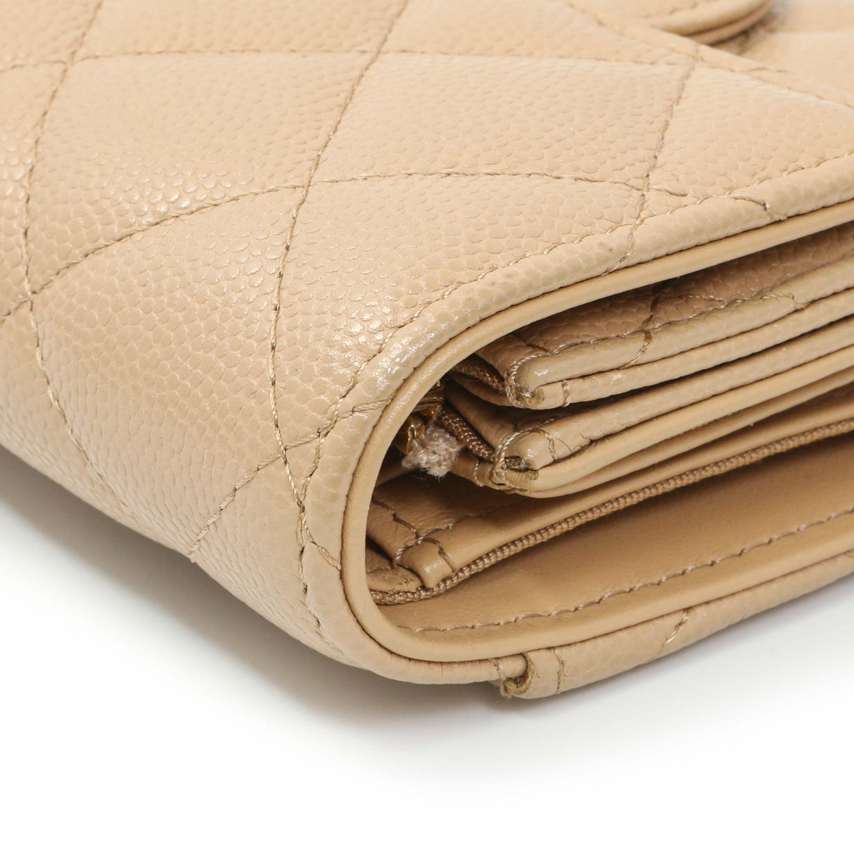 Chanel Beige Quilted Caviar Tri-Fold Wallet Accessories Chanel