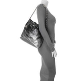 Chanel Black Silver Metallic Shaded Quilted Shiny Calfskin Small Chanel 22 Handbags Chanel