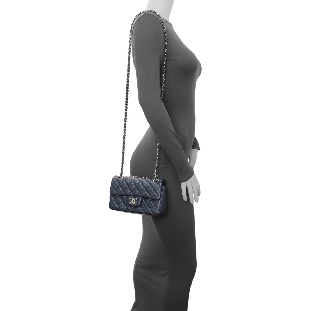 Chanel Navy Caviar Mini Rectangular Flap Handbags Chanel