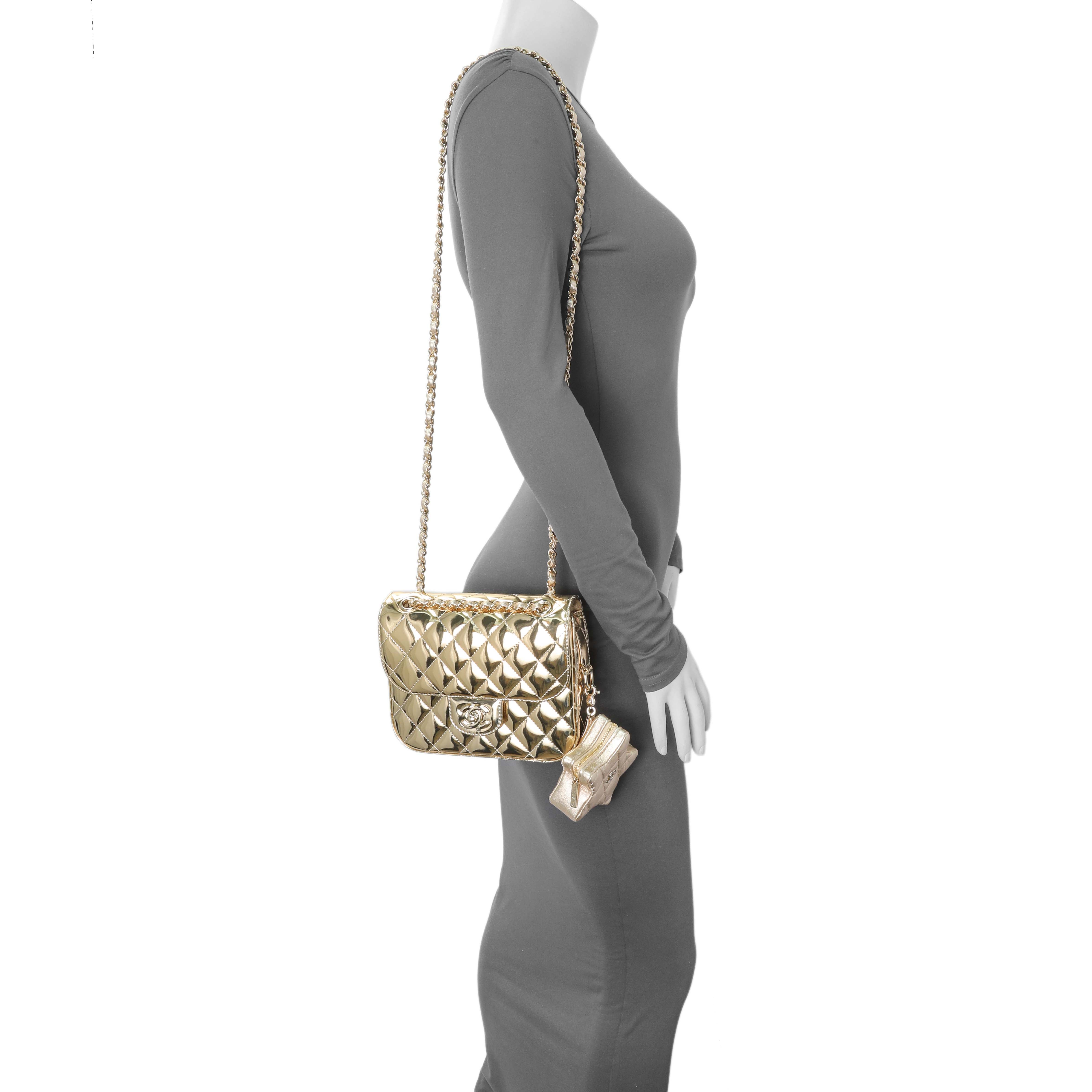 Chanel Gold Mirror Calfskin Quilted Hollywood Boulevard Mini Flap