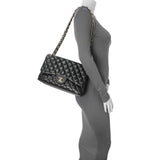 Chanel Black Lambskin Quilted Jumbo Double Flap Handbags Chanel