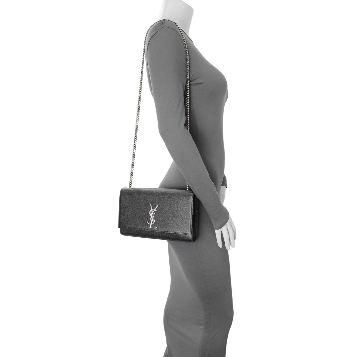 Saint Laurent Black Grain De Poudre Medium Monogram Kate Satchel