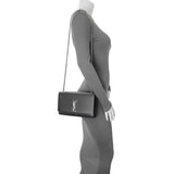 Saint Laurent Black Grain De Poudre Medium Monogram Kate Satchel