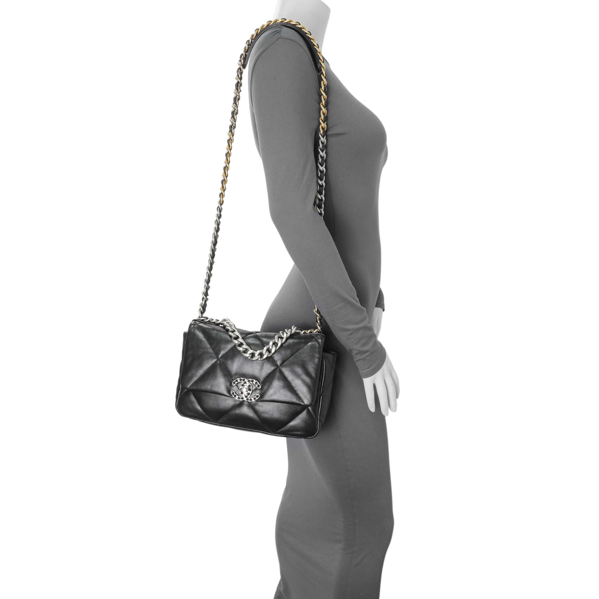 Chanel Black Lambskin Quilted Medium Chanel 19 Flap Handbags Chanel