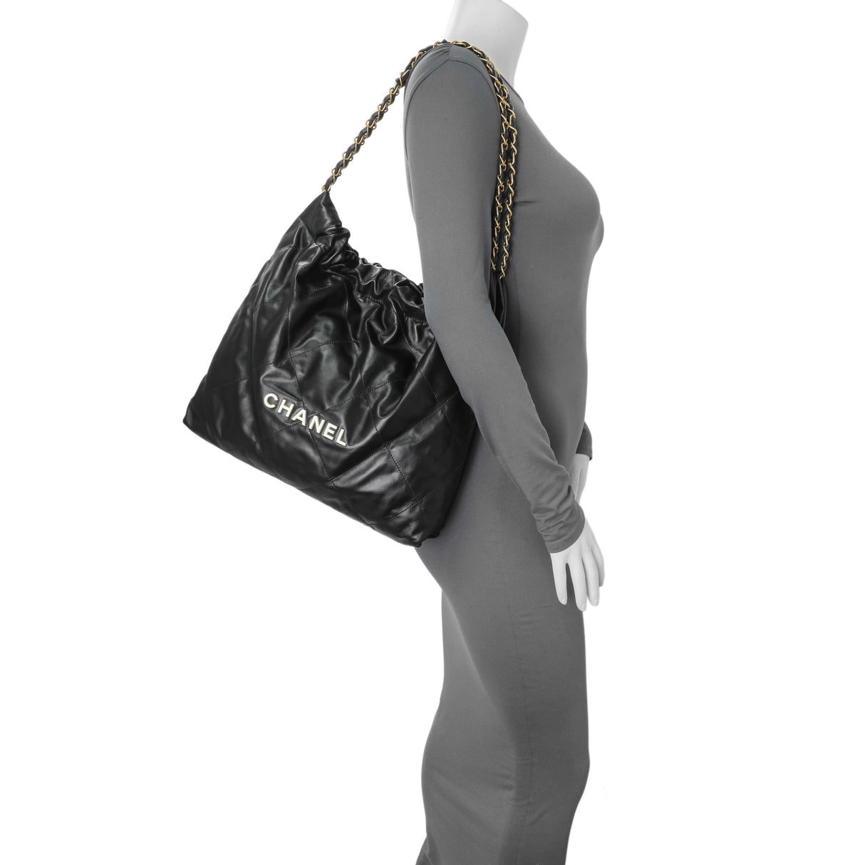 Chanel Black Quilted Shiny Calfskin Large Chanel 22 Handbags Chanel