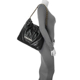 Chanel Black Quilted Shiny Calfskin Large Chanel 22 Handbags Chanel