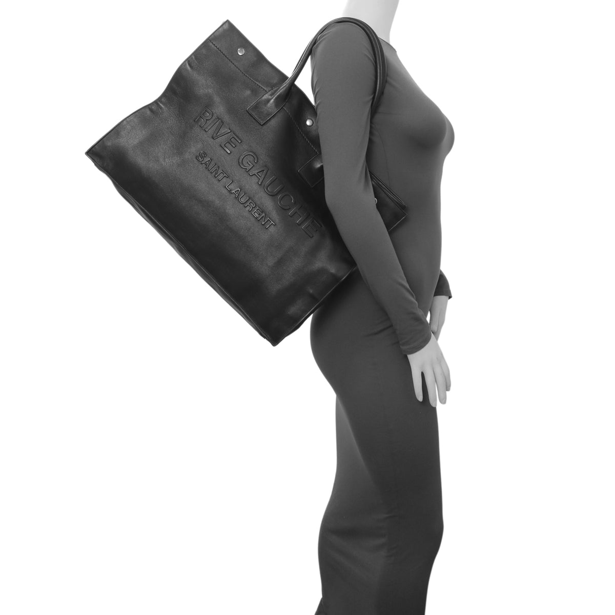 Saint Laurent Black Vitello Large Rive Gauche Tote Handbags Saint Laurent