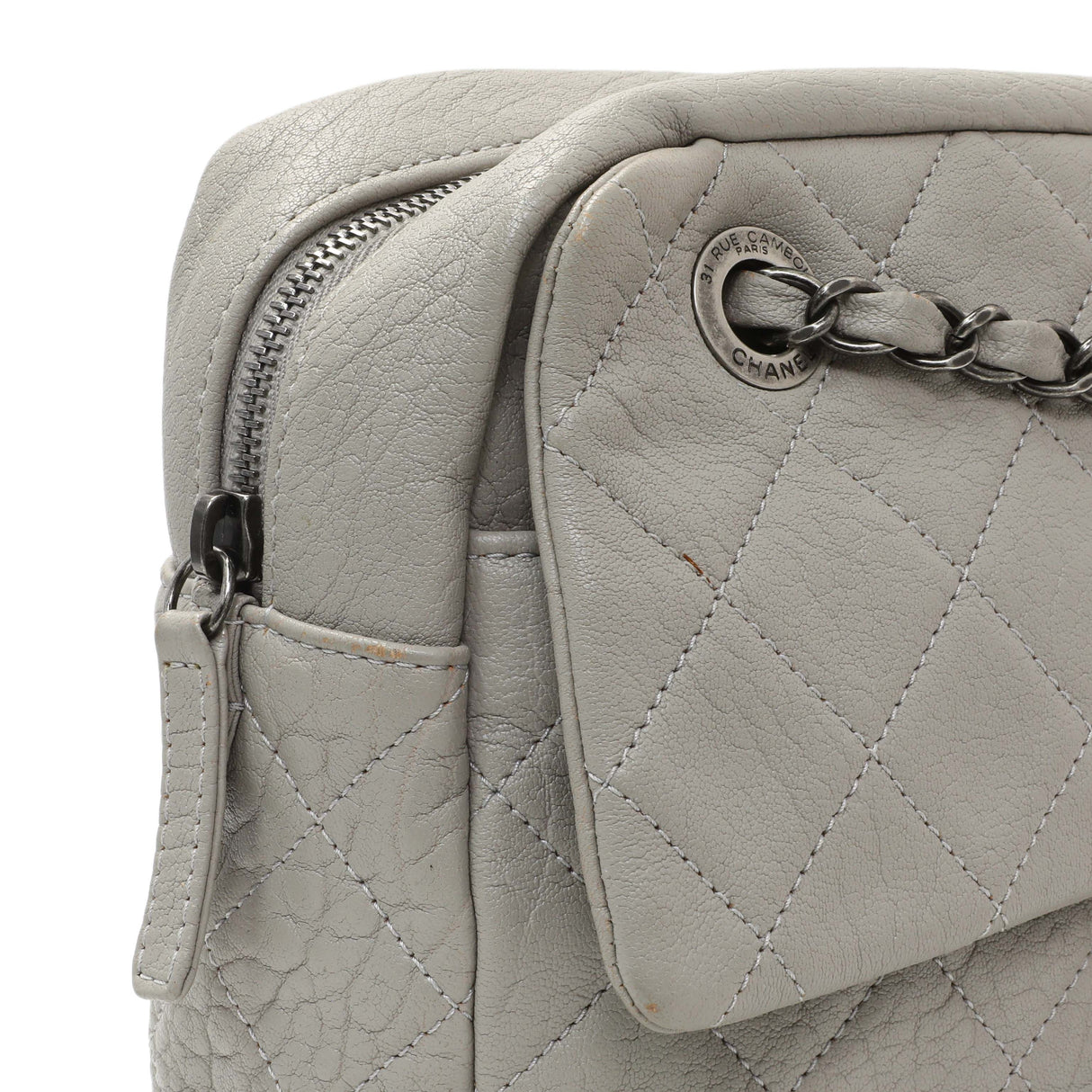 Chanel Grey Quilted Goatskin Chain Shoulder Bag Handbags Chanel