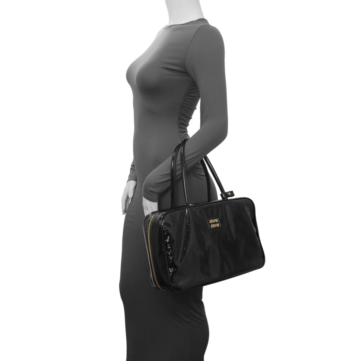 Miu Miu Black Patent Beau Top Handle Bag Handbags Miu Miu