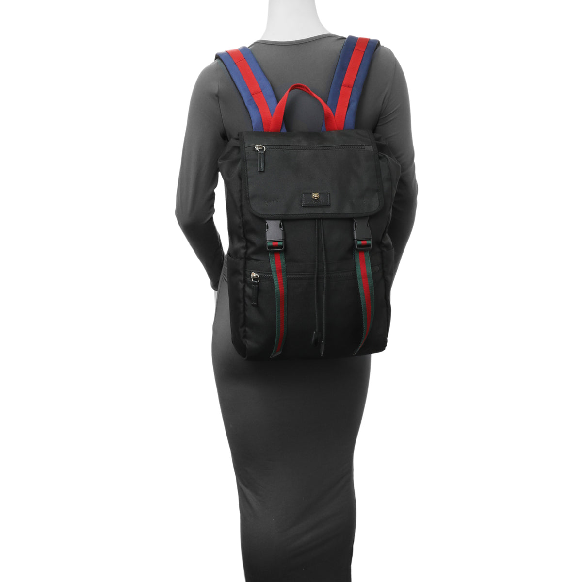 Gucci Black Techno Canvas Web Drawstring Backpack