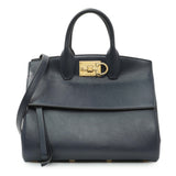 Salvatore Ferragamo Blue Calfskin Medium Studio Bag Handbags Salvatore Ferragamo