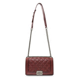 Chanel Burgundy Calfskin Double Stitch Medium Boy Flap Handbags Chanel