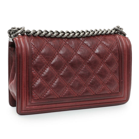 Chanel Burgundy Calfskin Double Stitch Medium Boy Flap Handbags Chanel