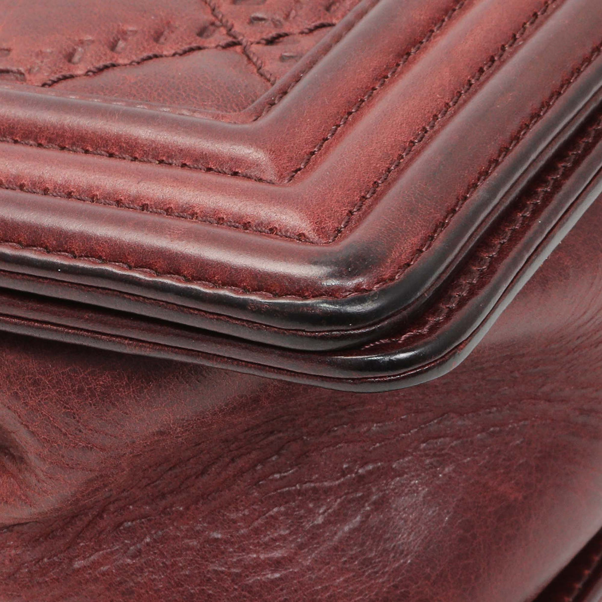 Chanel Burgundy Calfskin Double Stitch Medium Boy Flap Handbags Chanel