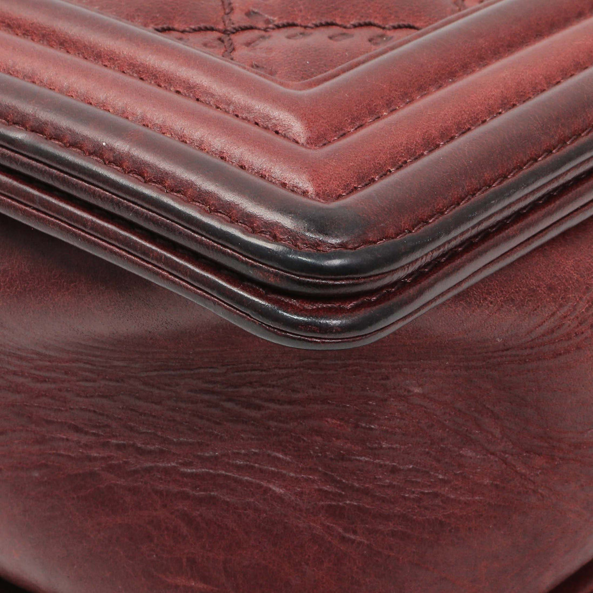Chanel Burgundy Calfskin Double Stitch Medium Boy Flap Handbags Chanel