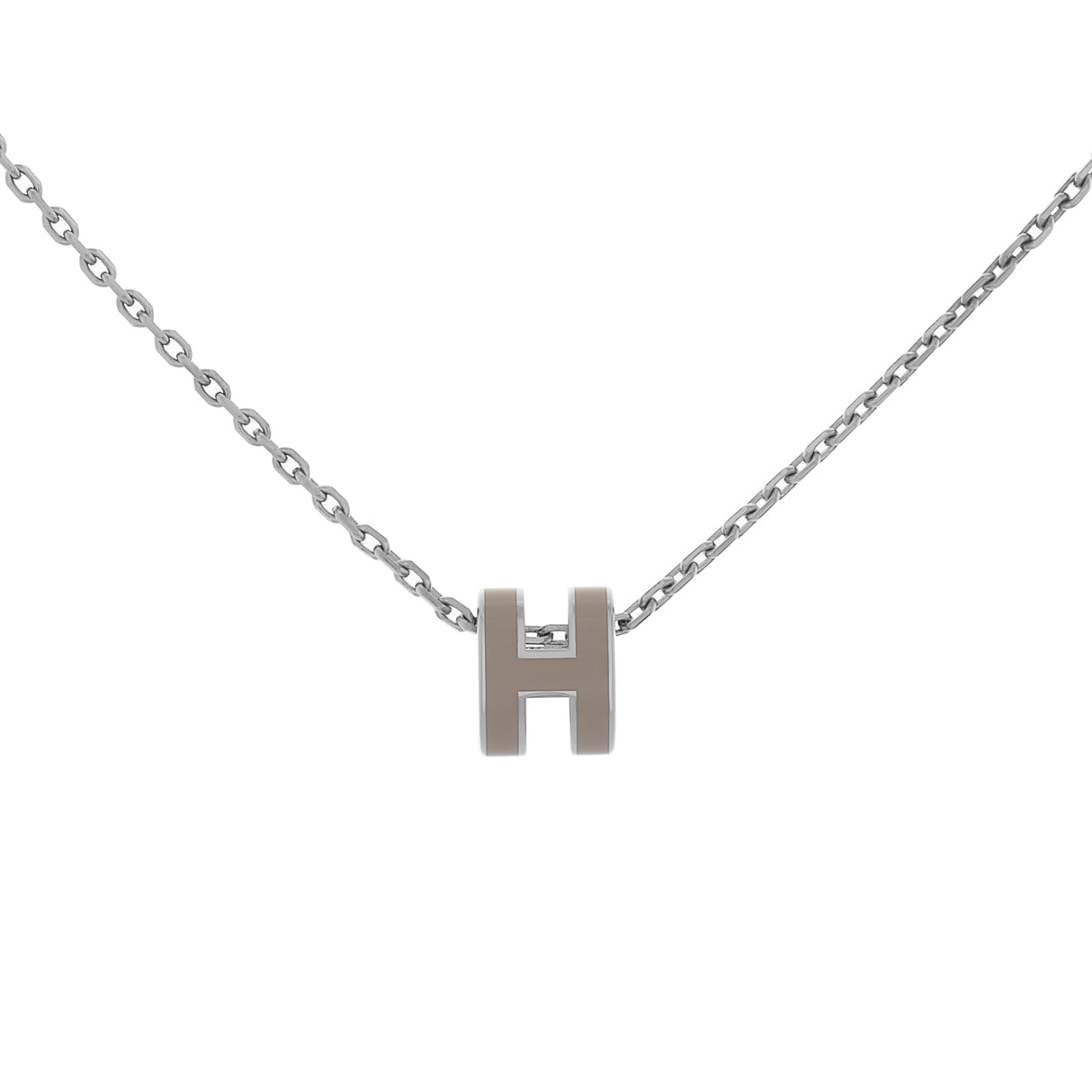 Hermes Palladium Marron Glace Mini Pop H Pendant Necklace