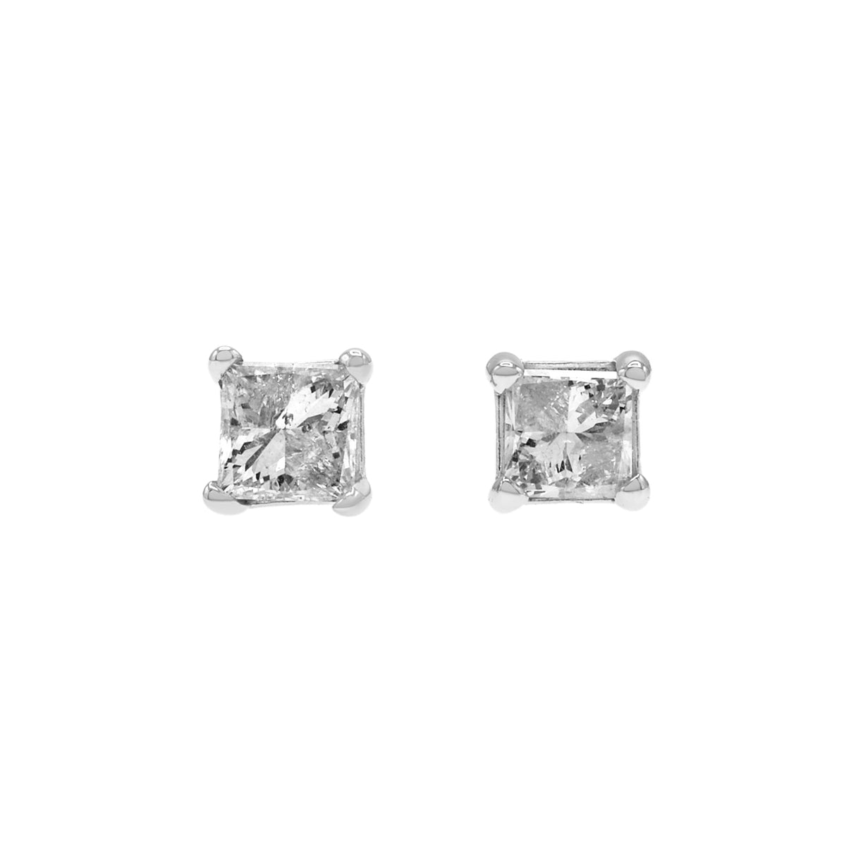 14K White Gold 0.54 Carat Princess Diamond Stud Earrings