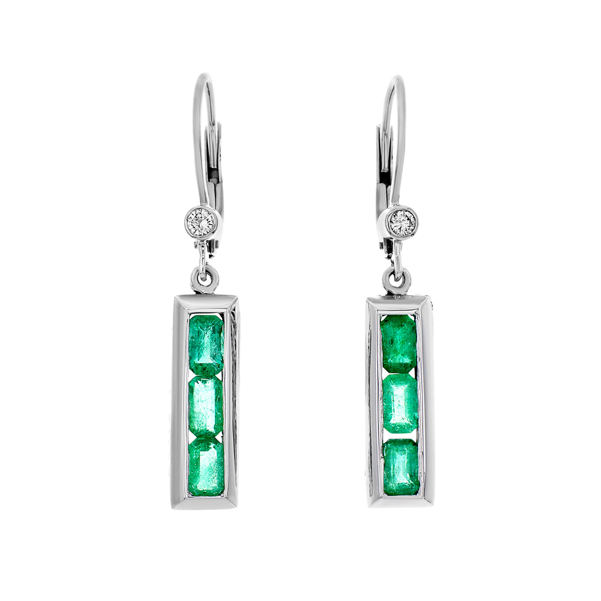 14K White Gold 2.08 Carat Emerald Drop Earrings