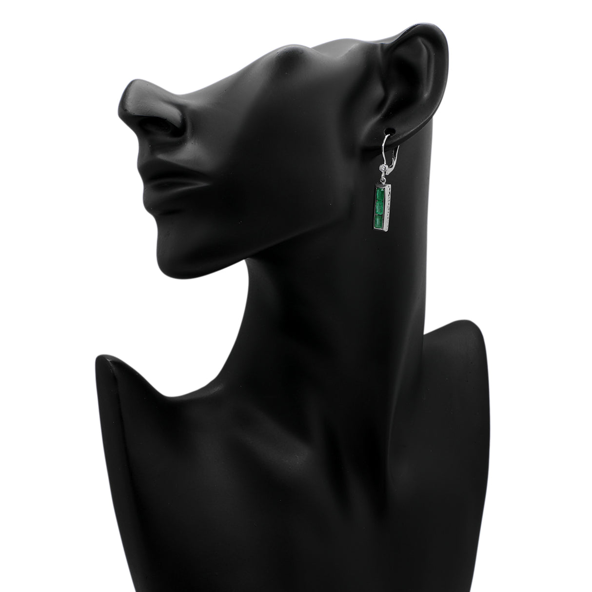 14K White Gold 2.08 Carat Emerald Drop Earrings