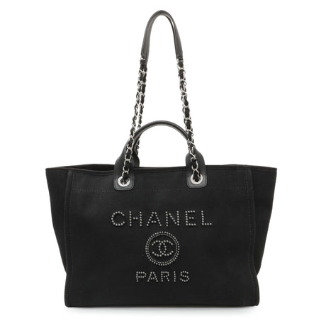 Chanel Black Mixed Fibers Medium Deauville Handbags Chanel