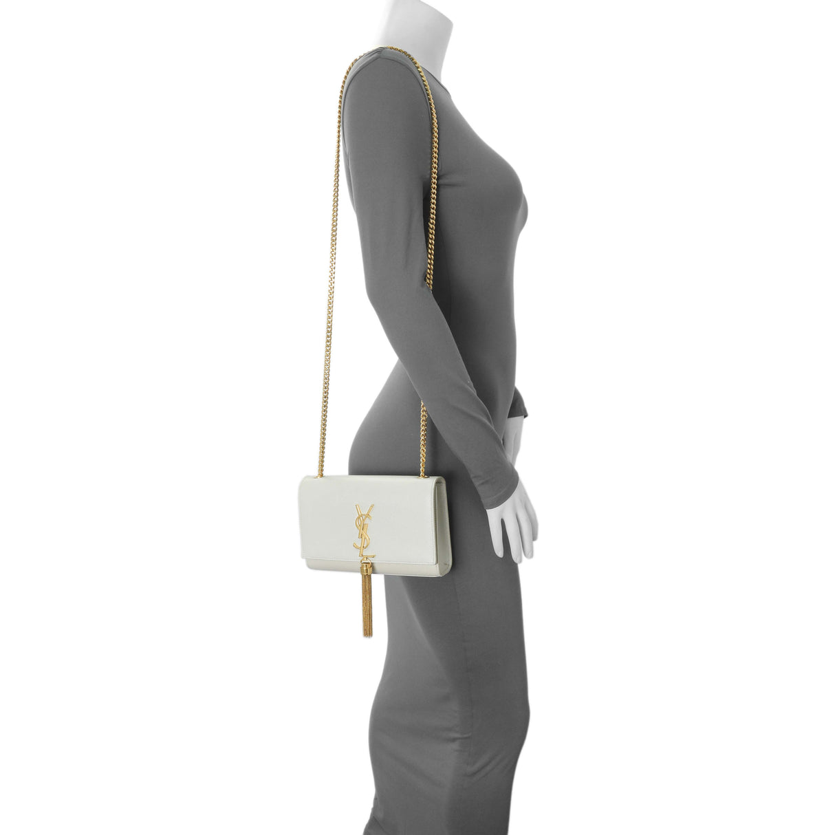 Saint Laurent Crema Soft Grain De Poudre Small Classic Monogram Kate Tassel Satchel Handbags Saint Laurent