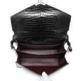 Saint Laurent Black Calfskin Crocodile Embossed Medium Cassandra Top Handle Handbags Saint Laurent