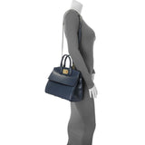 Salvatore Ferragamo Blue Calfskin Medium Studio Bag Handbags Salvatore Ferragamo