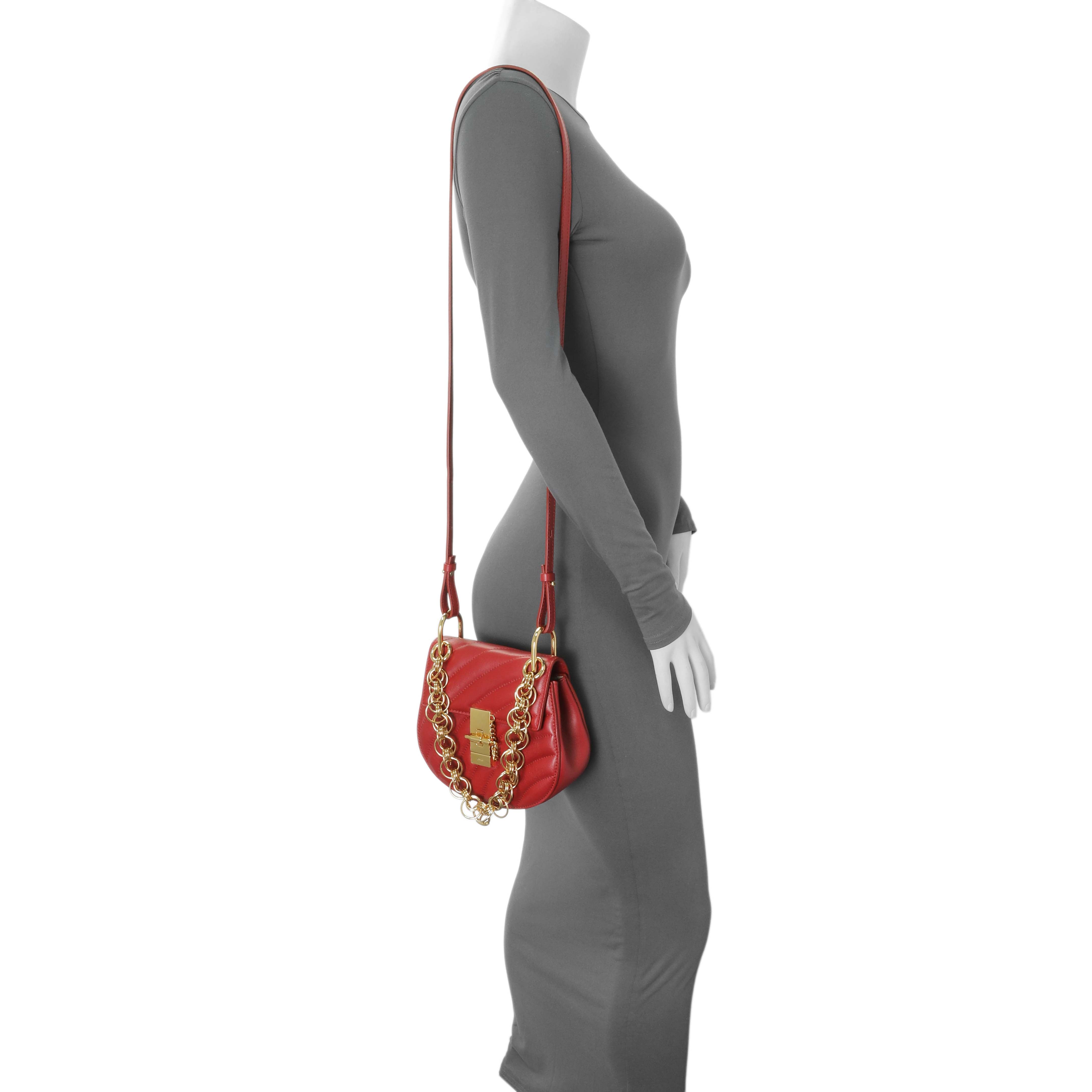 Chloe Red Calfskin Quilted Mini Drew Bijou Shoulder Bag – Modaselle