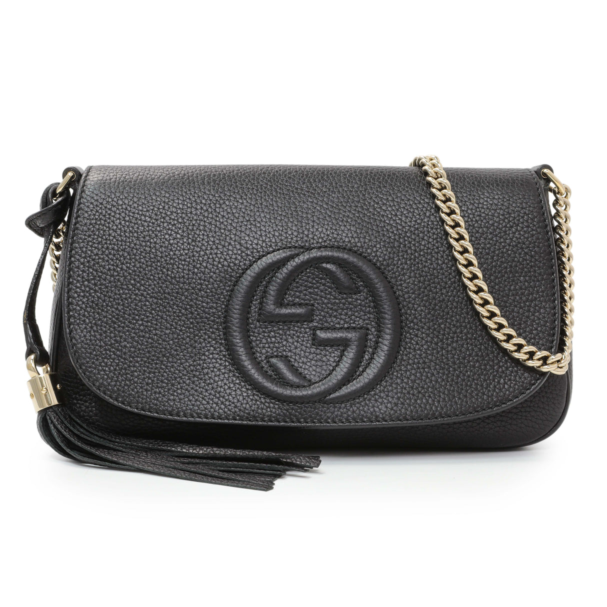 Gucci Black Pebbled Calfskin Medium Soho Flap Crossbody Handbags Gucci