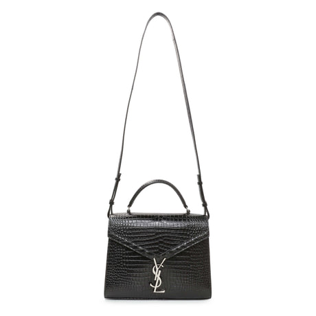 Saint Laurent Black Calfskin Crocodile Embossed Medium Cassandra Top Handle Handbags Saint Laurent