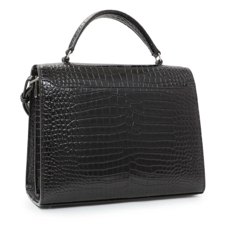 Saint Laurent Black Calfskin Crocodile Embossed Medium Cassandra Top Handle Handbags Saint Laurent