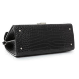 Saint Laurent Black Calfskin Crocodile Embossed Medium Cassandra Top Handle Handbags Saint Laurent