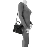 Saint Laurent Black Calfskin Crocodile Embossed Medium Cassandra Top Handle