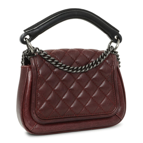 Chanel Burgundy Calfskin Quilted Small Prestige Top Handle Flap Handbags Chanel