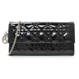 Christian Dior Black Patent Cannage Lady Dior Rendezvous Wallet On Chain Handbags Christian Dior