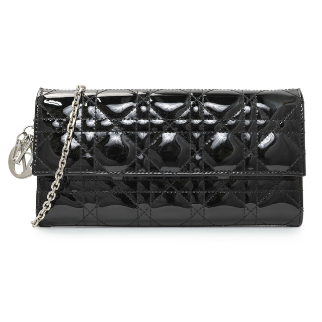 Christian Dior Black Patent Cannage Lady Dior Rendezvous Wallet On Chain Handbags Christian Dior
