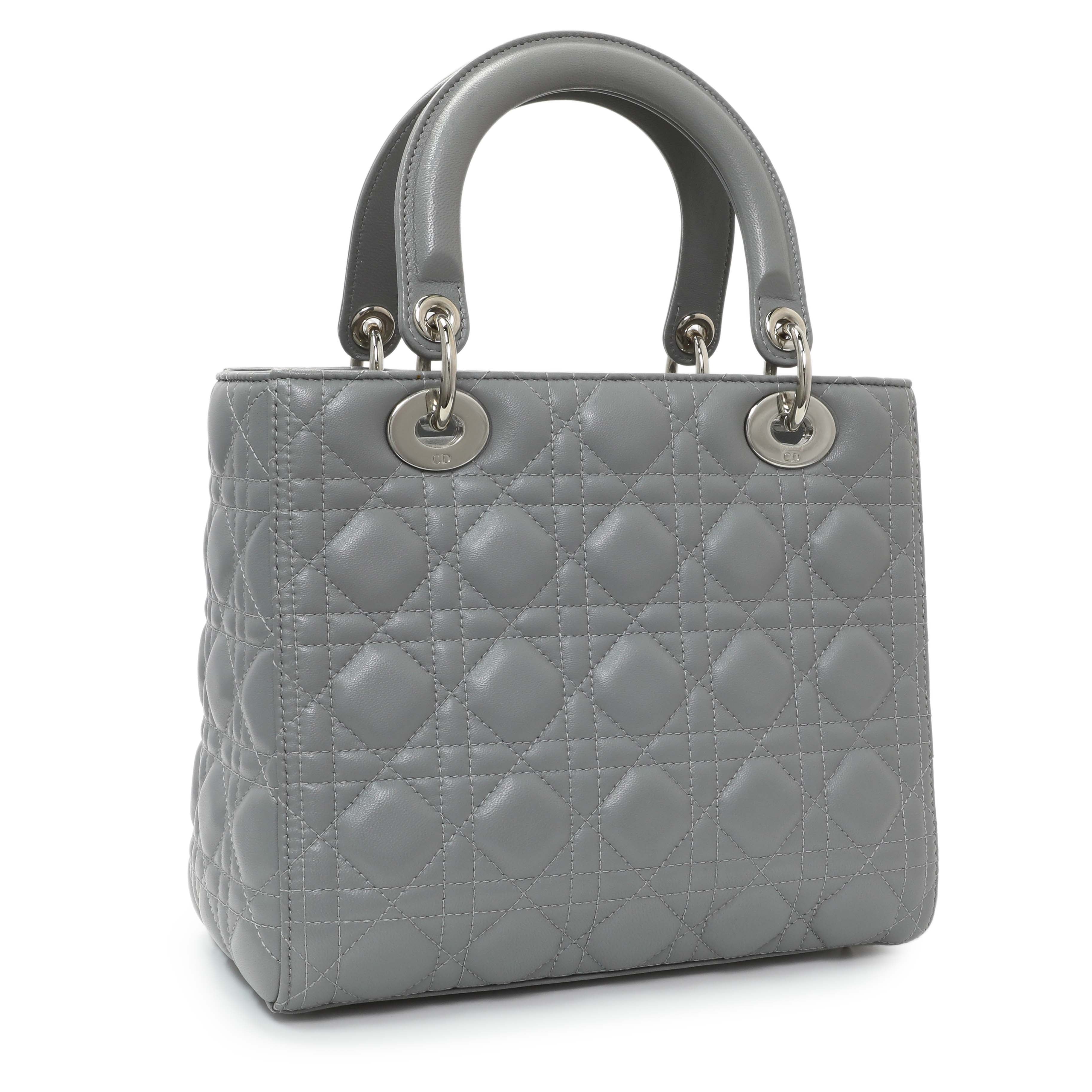 Christian Dior Grey Lambskin Cannage Medium Lady Dior – Modaselle