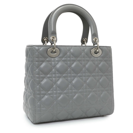 Christian Dior Grey Lambskin Cannage Medium Lady Dior Handbags Christian Dior