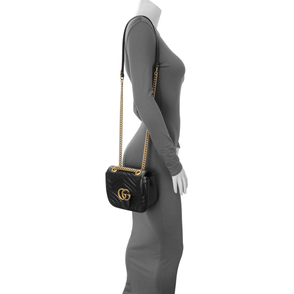 Gucci Black Calfskin Matelasse Mini GG Marmont Square Shoulder Bag Handbags Gucci