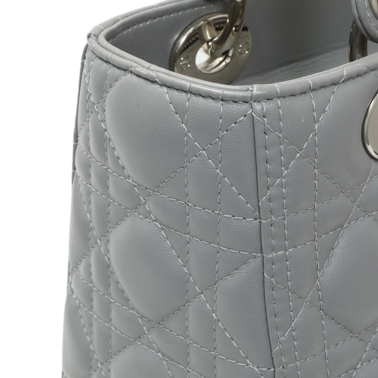 Christian Dior Grey Lambskin Cannage Medium Lady Dior Handbags Christian Dior