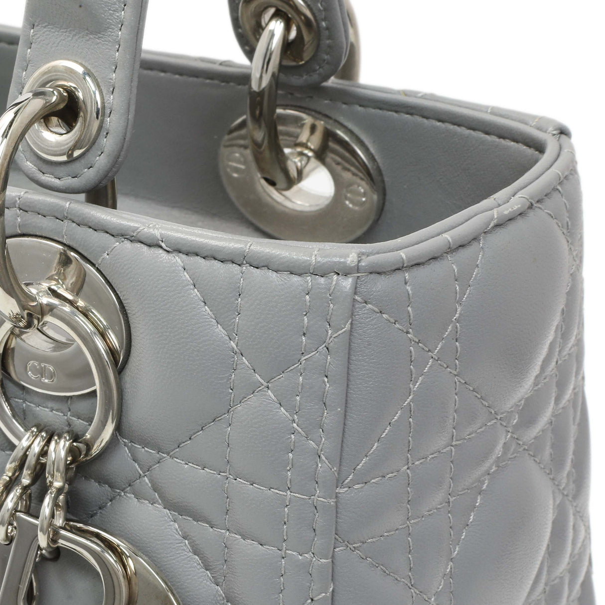 Christian Dior Grey Lambskin Cannage Medium Lady Dior Handbags Christian Dior