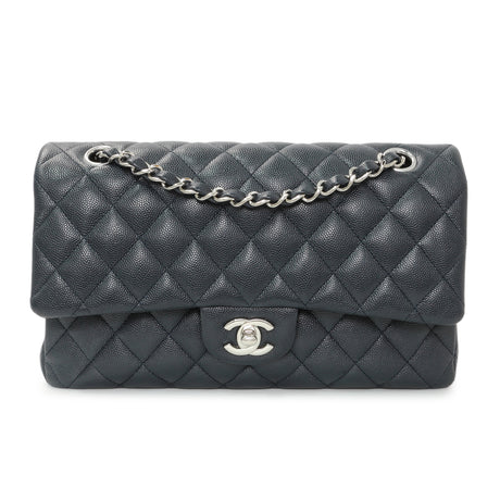 Chanel Navy Quilted Caviar Medium Double Flap Handbags Chanel