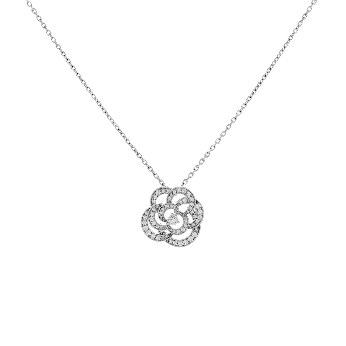 Chanel 18K White Gold Diamond Fil de Camélia Pendant Necklace Designer Jewellery Chanel